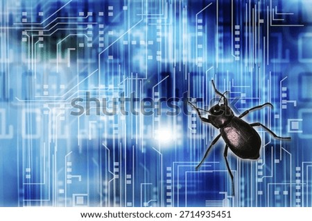 A bug on a technology background, software bug concept