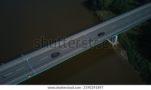 Bug river in Poland. Aerial view on Bug river and bridge\
close to Brok. 