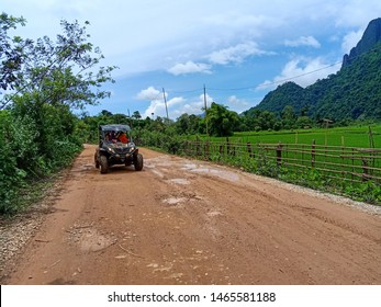 Buggy Car on the rural road of Vang Vieng, Lao PDR 30 July 2019