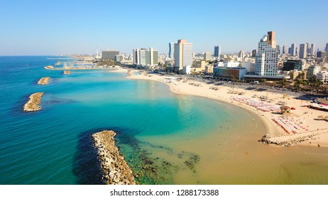 Bugrashov Beach Tel Aviv, Israel. The picture was taken with a drone.
