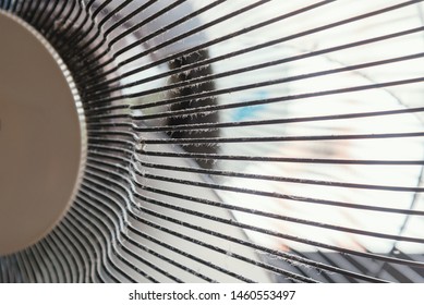 Build Up Of Dust On Fan Cover. Picture With Selective Focus And Close Up View.