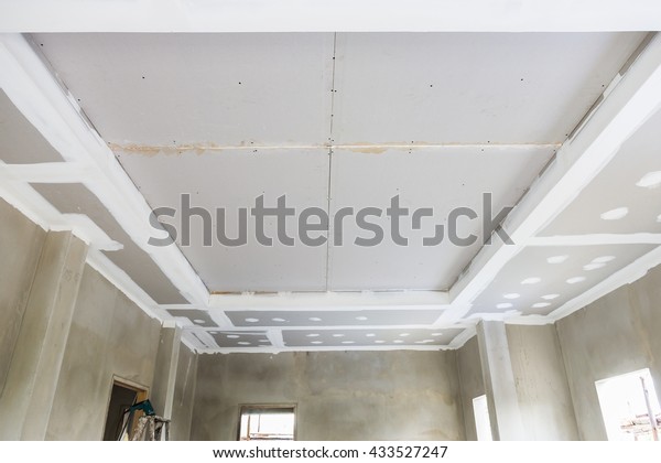 Build Gypsum Board Ceiling Construction Site Stock Photo