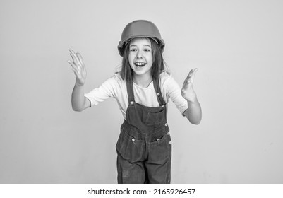 Build Your Future Yourself. International Workers Day. Electrician Is Her Career. Girl In Helmet Plays Builder. Building And Renovating. Kid Build Construction. Engineer Teen Is Construction Worker