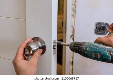 Builder Installing Door Lock Door New Stock Photo 2153069917 | Shutterstock