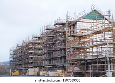 Building Affordable Homes With Scaffolding Safety By Local Construction Council To Help Government Social Housing Problem And Shortage England UK