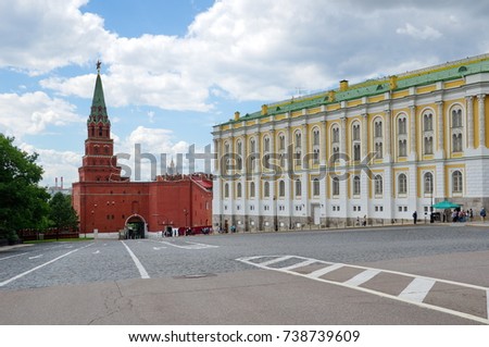 The building of the Armoury chamber and the Borovitskaya tower of the Moscow Kremlin