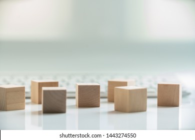 Building Blocks On Table With White Background