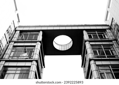 A building with a circular skylight