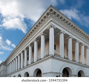 The building with columns on the second floor