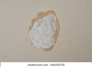 Building Construction Gypsum Plaster Wall With Hole. Broken Drywall.