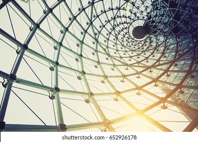 building construction of metal steel framework outdoors with sunlight