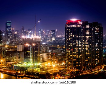 Building And Construction Site  At Night.