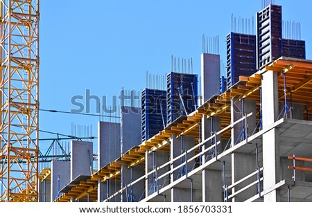 Building construction site work with formwork and reinforsment