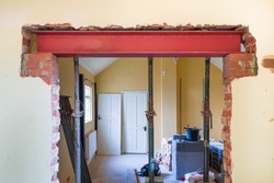Building Construction Work In UK Residential Property With New Wall Opening  