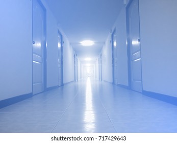 Building Corridor Long Way Perspective Night Time Blue Tone Color 