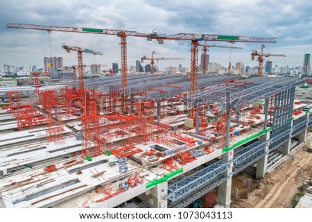 Building crane and buildings.