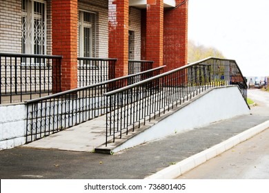 Building Entrance With Ramp For Disabled Person Wheelchair, Outdoors