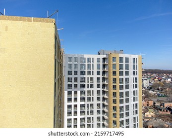 Building External Wall Thermal Insulation With Mineral Wool. Exterior Passive House Wall Heat Insulation With Mineral Wool. Insulation The Facade Of Commercial Building. Energy Efficiency