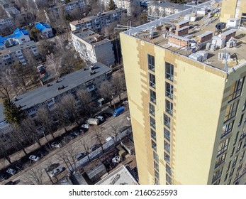 Building External Wall Thermal Insulation With Mineral Wool. Exterior Passive House Wall Heat Insulation With Mineral Wool. Insulation The Facade Of Commercial Building. Energy Efficiency