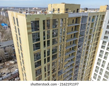 Building External Wall Thermal Insulation With Mineral Wool. Exterior Passive House Wall Heat Insulation With Mineral Wool. Insulation The Facade Of Commercial Building. Energy Efficiency