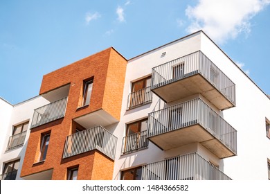 Building facade with architectural elements of red brick. Red brick detail in modern apartament building. - Powered by Shutterstock