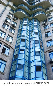 Building facade with blue windows