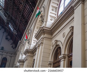 Building facade at Keleti Railway Station in Budapest, Hungary