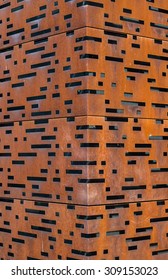 Building facade made of perforated weathering steel sheets (corten steel)