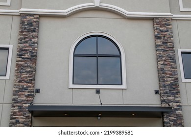 Building Facade Stucco Modern Style Window And Stone Work Pattern Georgia USA