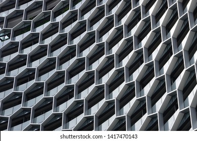 Building Facades. Hexagons Pattern. Architecture View.