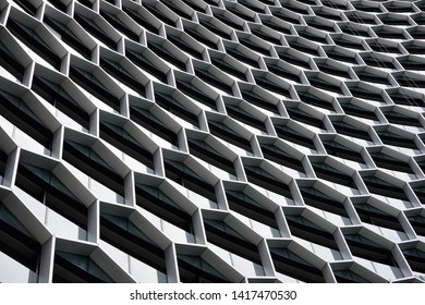 Building facades. Hexagons pattern. Architecture view.