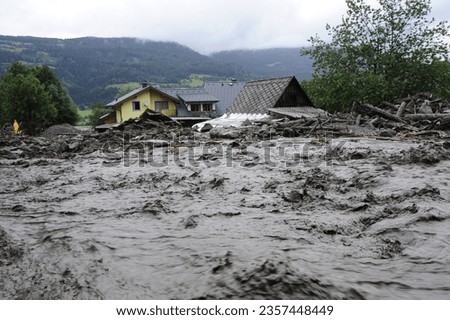 building in a flooded area after heavy rainfalls, muddy water Stock photo © 