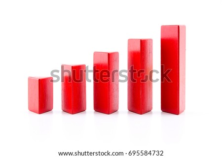 building a growing financial graph using red color wood toy isolated on white background, finance successful business concept.