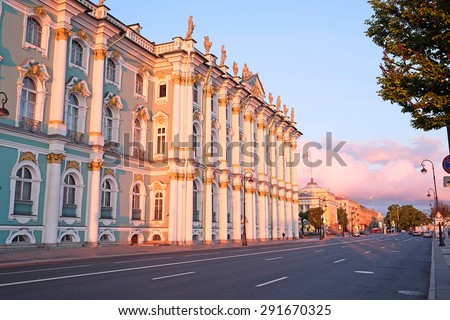 The building of Hermitage and Winter Palace in St. Petersburg, Russia