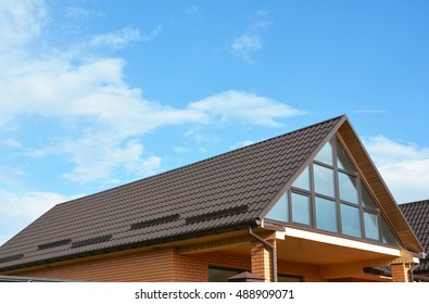 Building Hew House With  Beautiful Roof Windows, Skylights. Roofing Construction.