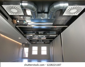 Building Interior Air Duct, Air Condition Pipe Line System On The Ceiling 