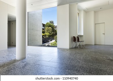 Building Interior, Granite Floor, White Wall