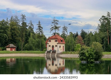 Building at a lake, Engeweiher park, Schaffhausen, Switzerland