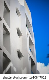 A building with low angle perspective having blue sky as background