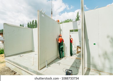 Building made with precast wall. Building concept