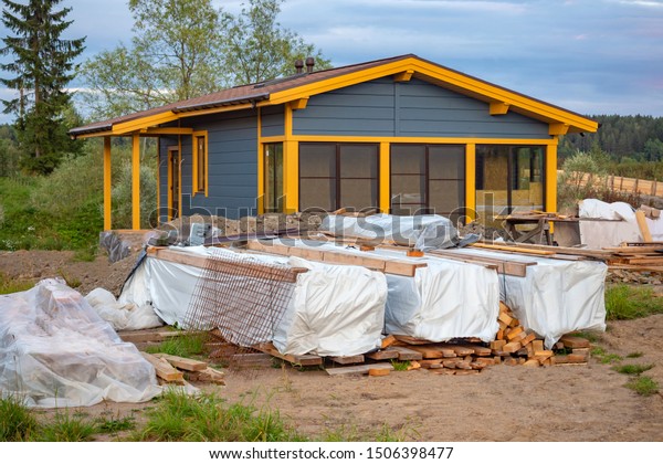 Building Materials On Background Country House Buildings