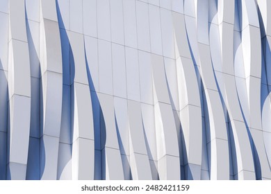 Building Modern Architecture Abstract Background, 3d Dimension Curve Line of Exterior Geometric White and gray Aluminum Composite Tile Wall Decoration in minimal style with Light and Shadow on Surface - Powered by Shutterstock