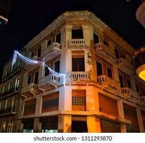 Building Near Colon Park Night With Christmas Star San Juan Puerto Rico