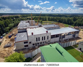 Building Of A New School Construction In Moscow.