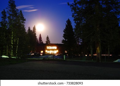 A Building At Night: Dorm Room In Yellowstone National Park
