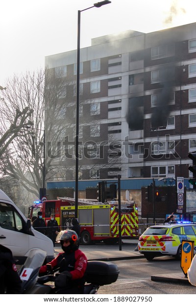 Building on fire on Hammersmith Grove Shepherds Bush\
London UK 07 January\
2021
