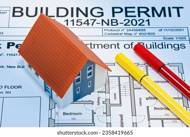 Building Permit concept with imaginary building approvation and residential home