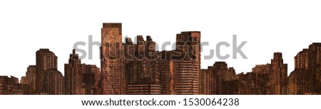 The building is rusty and broken burned in cityscapes isolated on white background, Abandoned city