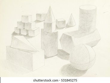 Building a shadow shapes, drawing, executed in 1990 year left view, plan, the facade, scale, pencil drawing.