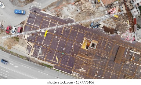 Building site construction and road aerial above view